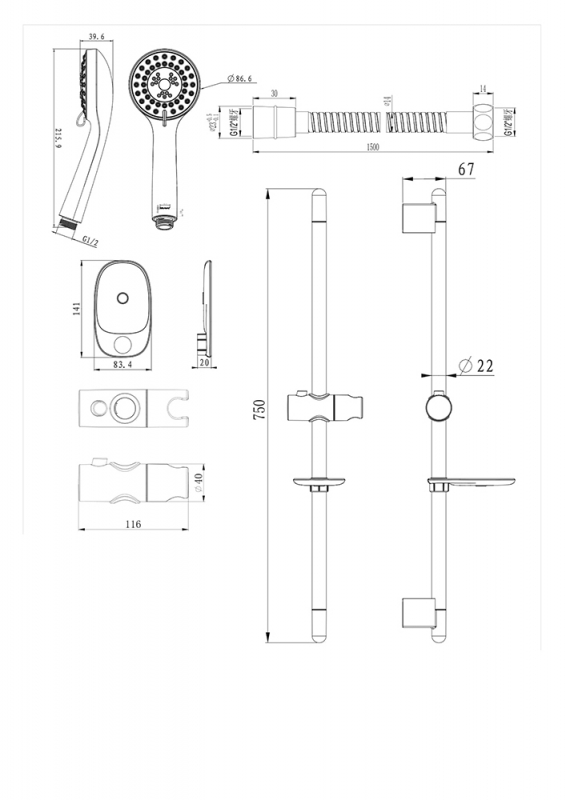 Душевой комплект ECO D152CP-1A-RUS bravat - Вид №1