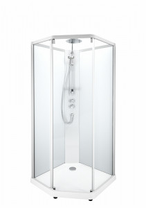 558.915.00.1 IDO Showerama 10-5 900x800 Pentagon Comfort, душевая кабина IDO Showerama в сборе с пятиугольным покрытием Comfort, пятиугольные алюминиевые профили / прозрачное стекло / матовое стекло сзади, 900X800 мм