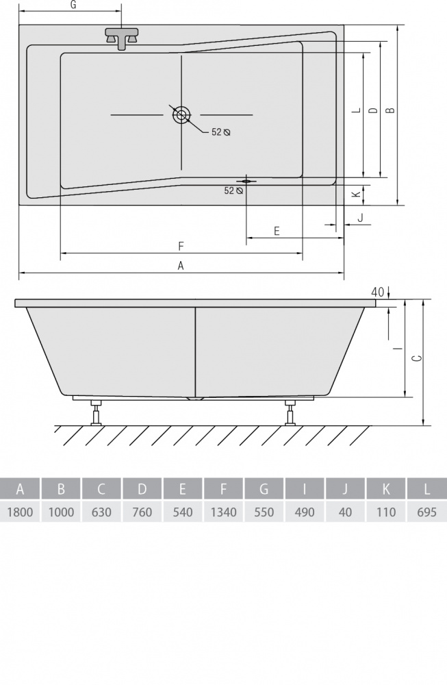 Акриловая ванна ALPEN Quest 180 78511 - Вид №2