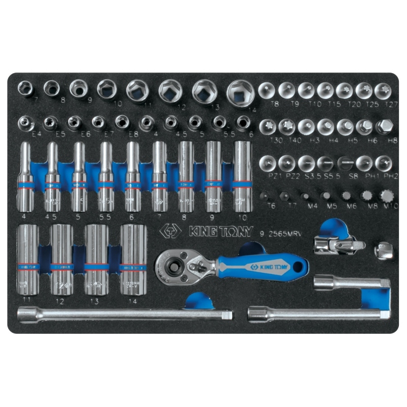KING TONY Набор торцевых головок 1/4 с принадлежностями, ложемент, 65 предметов Верстакофф 9-2565MRV