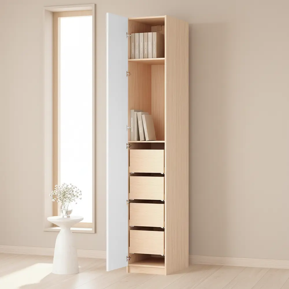 Шкаф распашной Реймс белый с  2 полками и 4 ящиками 40х232,2х54,5 ЛДСП каркас дуб комано Santreyd Лион STLM-2035423 - Вид №1