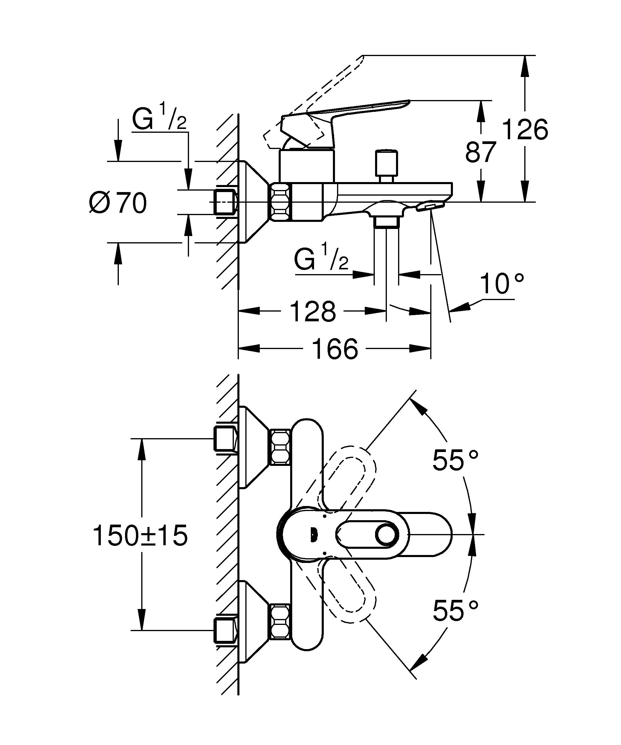 Смеситель для ванны GROHE BauLoop, настенный монтаж (23603000) - Вид №1