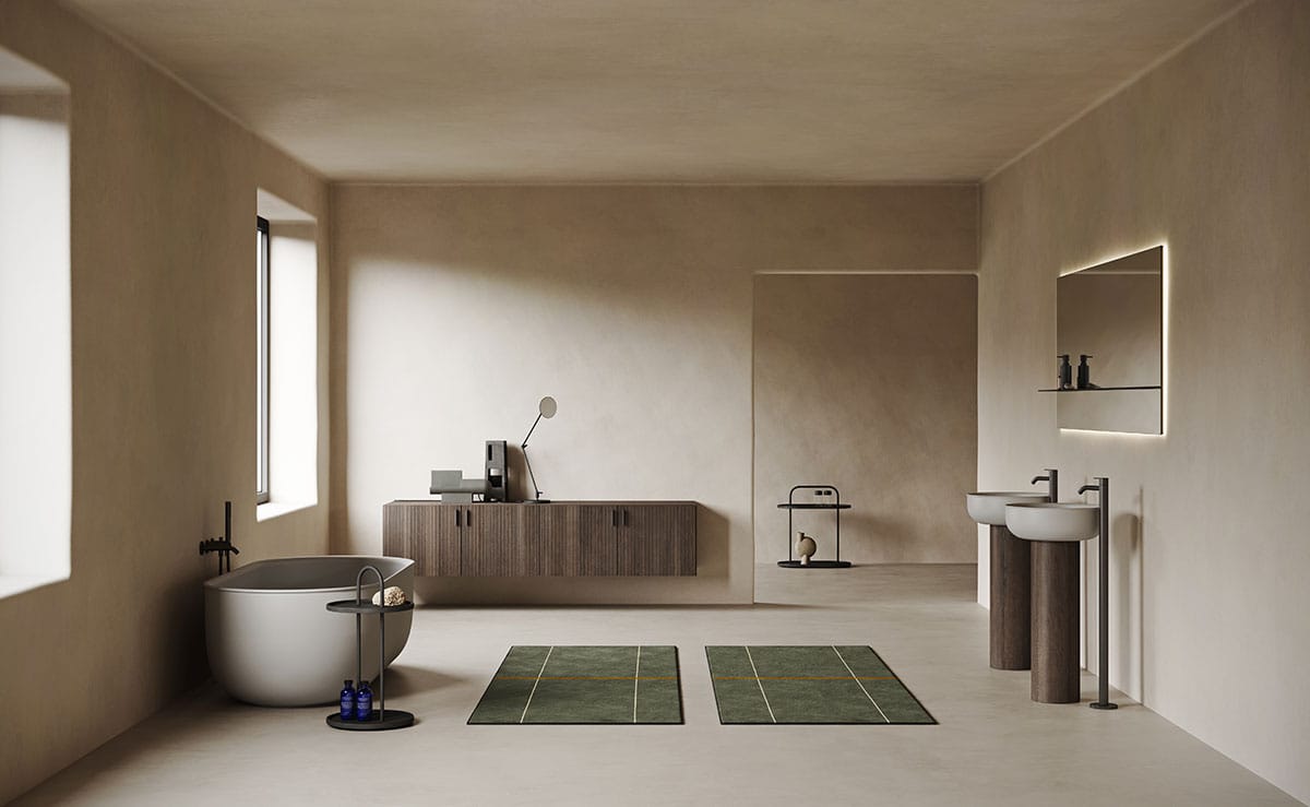 Подвесной шкаф для ванной комнаты из дуба с дверцами Inbani решетки ARCH-00084485 - Вид №1