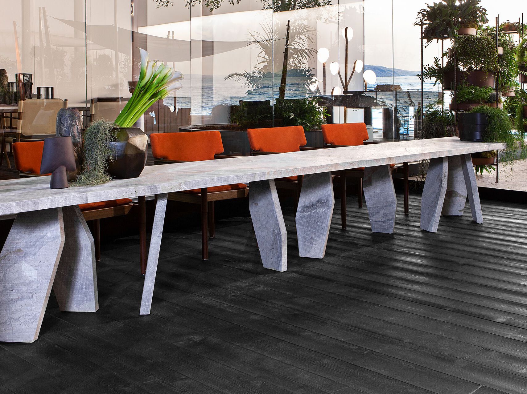 Мраморный прямоугольный садовый стол Exteta 10th ARCH-00007473