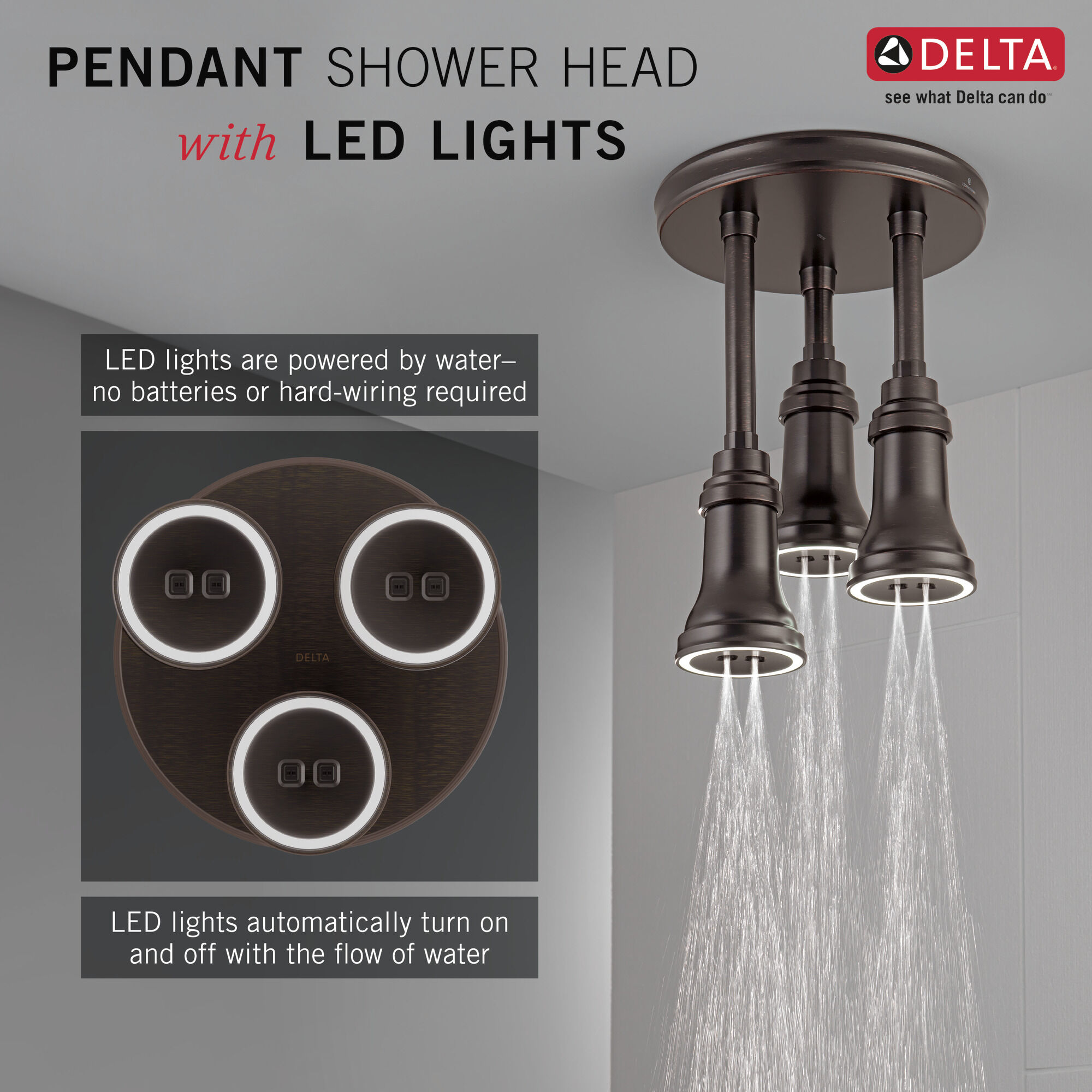 57190-RB25-L Подвесная душевая лейка Raincan со светодиодной подсветкой H2Okinetic® Delta Faucet Universal Showering Венецианская бронза  - Вид №2