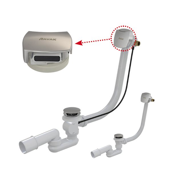 Сточный комплект с заполнением переливом Click Clack хром (квадратный) Ravak X01440 - Вид №2