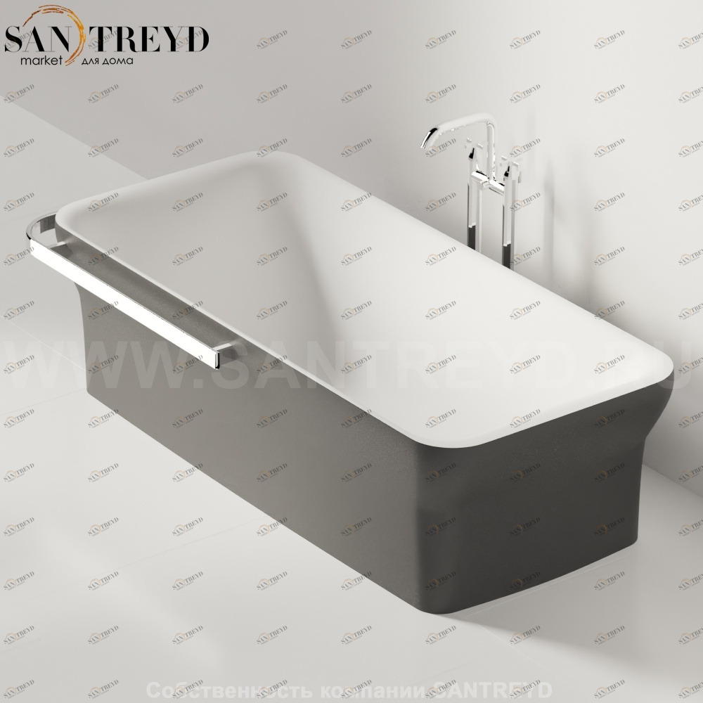 Ванна свободностоящая NOVECENTO с 1 держателем для полотенца графитовая Agape AVAS0964ZG