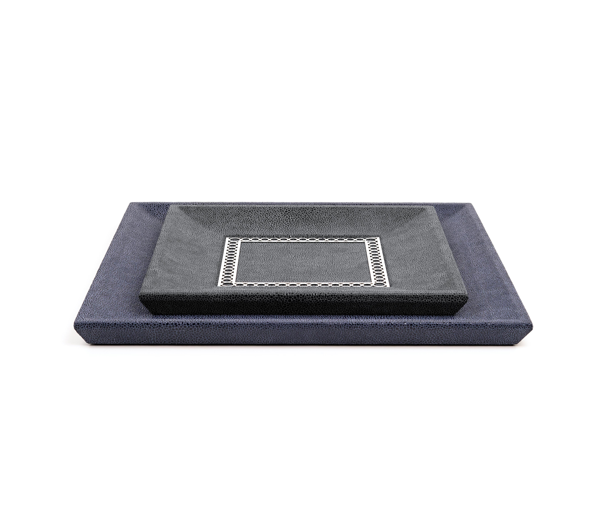 Поднос для мелочей Aston Square - 35X35 см / металл-хром/ари-кожа_темно-синий Pinetti 00.1891.061.001 - Вид №3