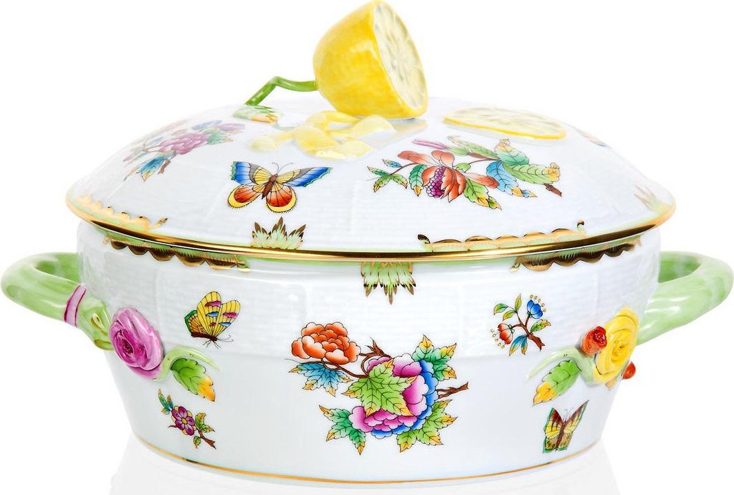 76381 Herend Блюдо для горячего с крышкой 1,4л "Виктория" (с лимоном) Фарфор 
