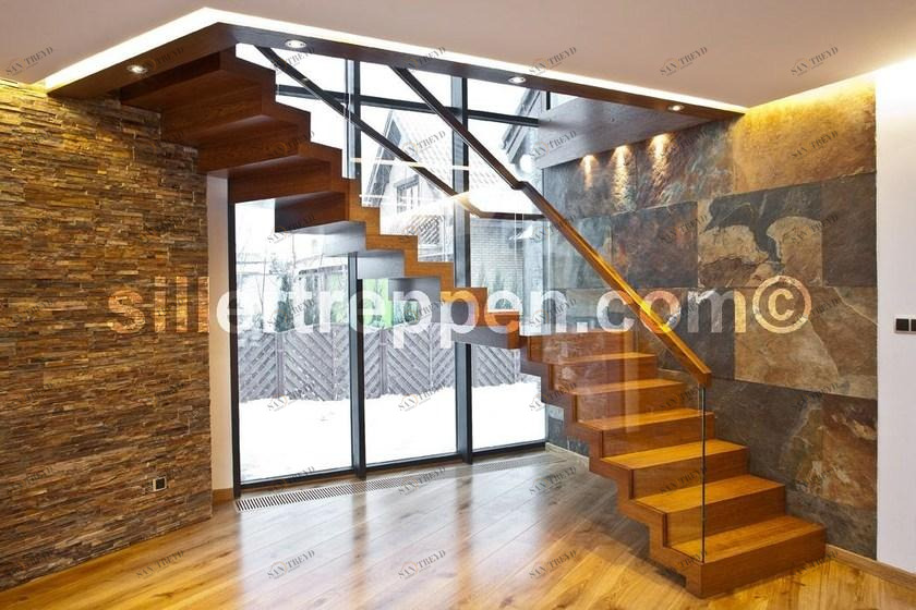 Siller Treppen Г-образная самонесущая открытая лестница из дерева и стекла Zig-zag sun-id-1369114