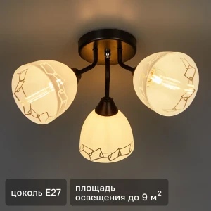 Люстра потолочная Вьюнок 3 лампы 10 м² цвет черный/белый