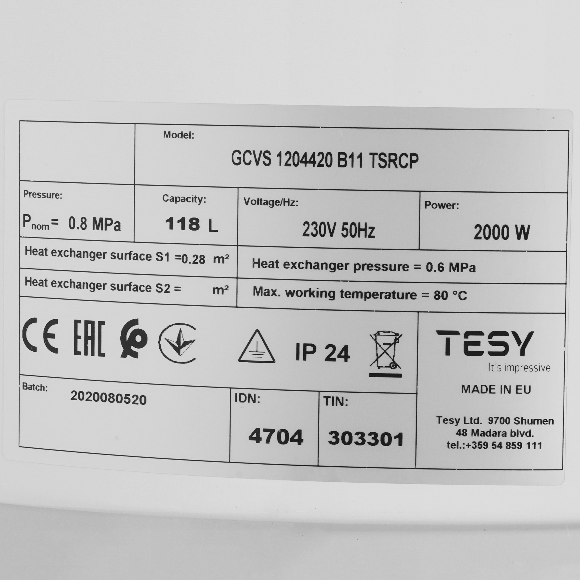 8196333 Бойлер косвенного нагрева TESY GCVS 1204420 B11 TSRCP STDN-0125194 - Вид №3