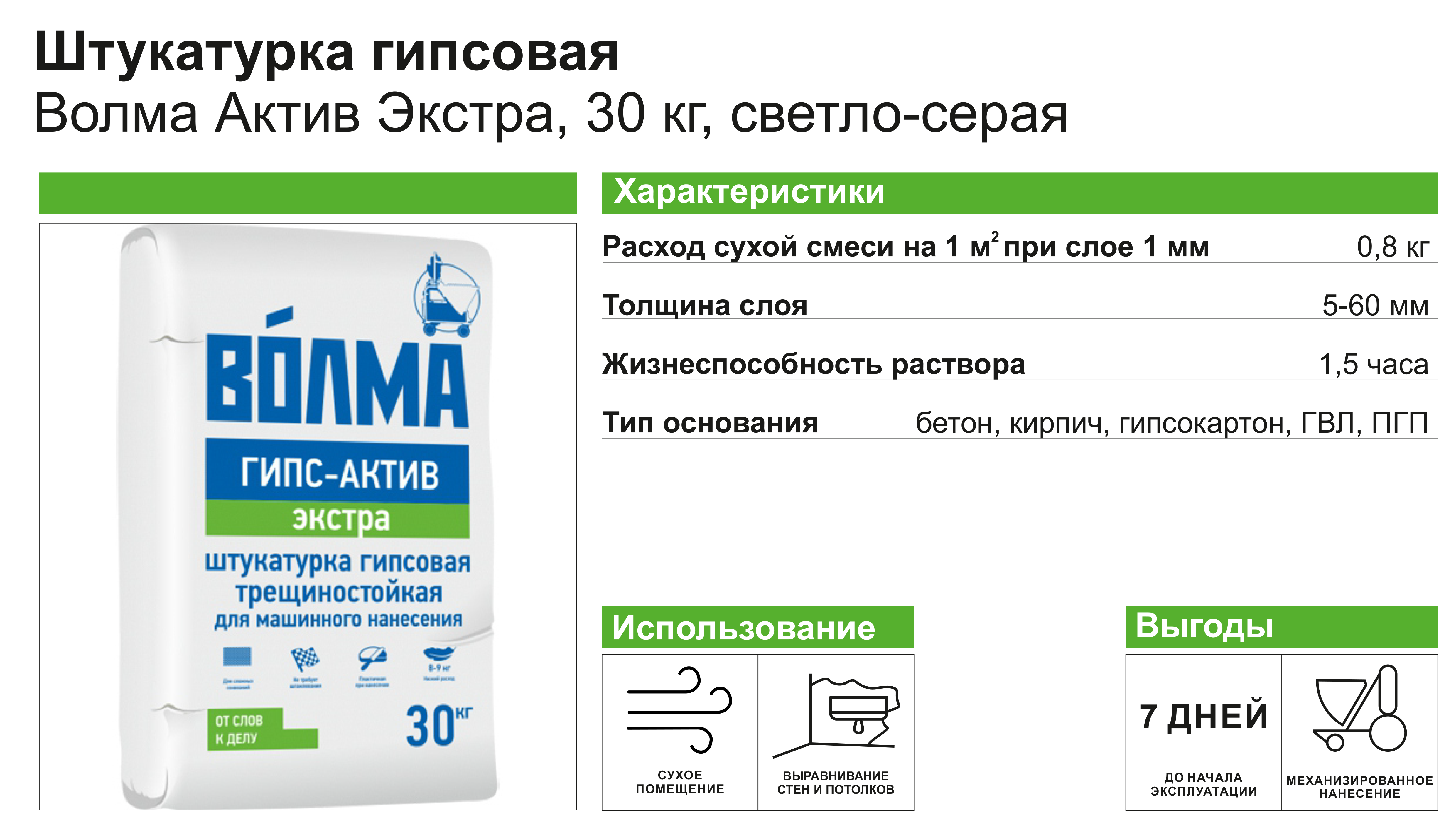Волма Актив Экстра - гипсовая штукатурка для внутренней отделки 30 кг 82151287 STLM-0020446 - Вид №1