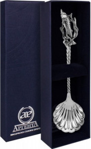 10650651 Аргента (Россия) Ложка д/икры "Осетр" с черн + футляр Серебро 925