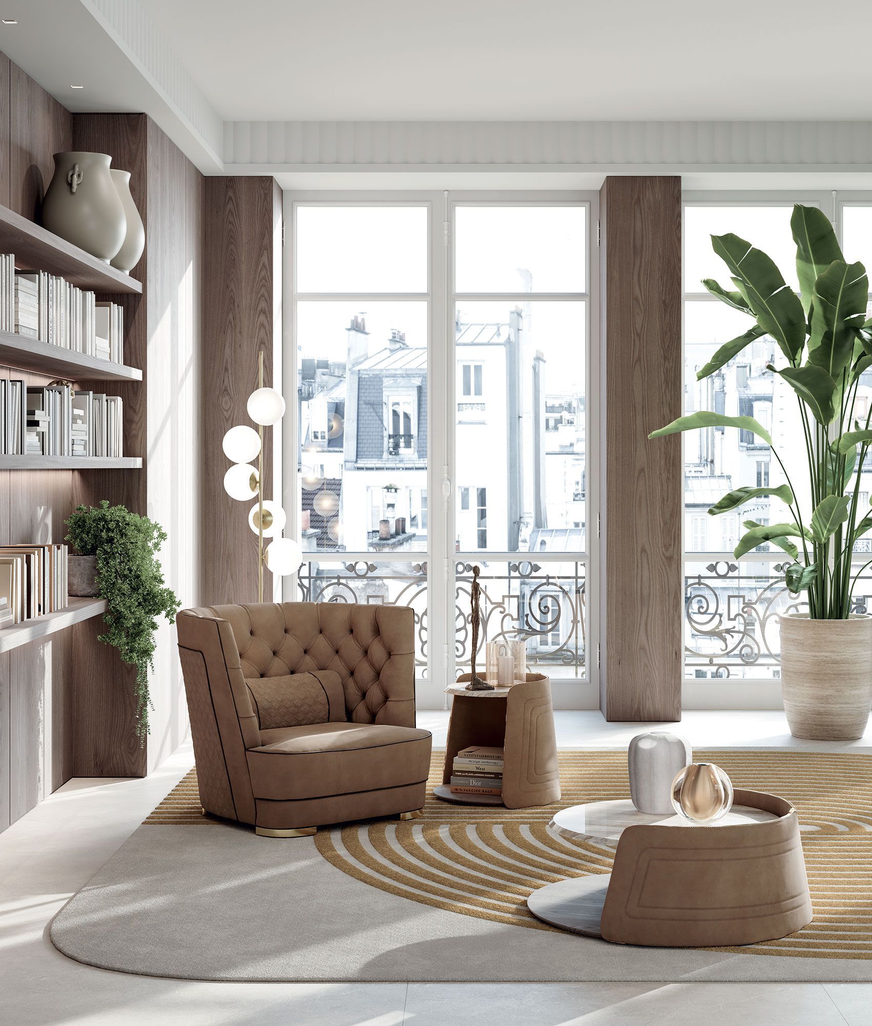 Низкий мраморный журнальный столик и стеганая обивка Vittoria Frigerio Contarini ARCH-00086322 - Вид №4