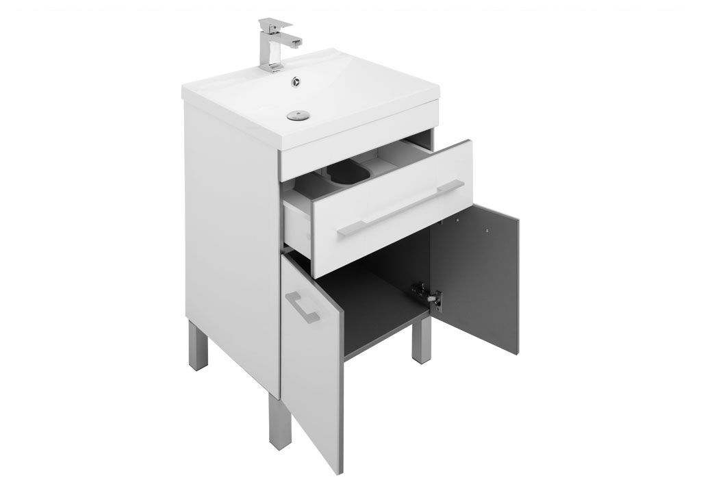 Тумба с раковиной Aquanet Верона NEW 58 белый (напольная 1 ящик 2 дверцы) 0018250700204117 - Вид №3
