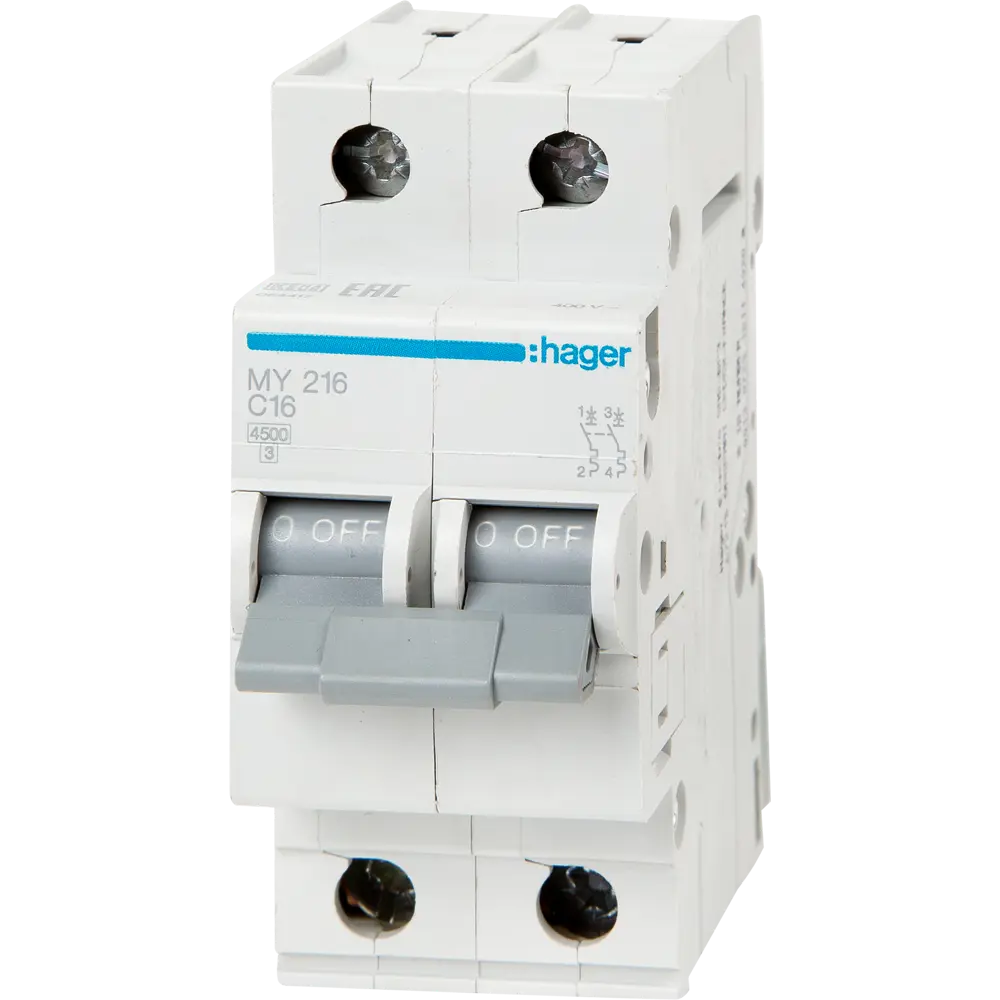 Автоматический выключатель Hager MY216 1P N C16 А 4.5 кА STLM-2108745