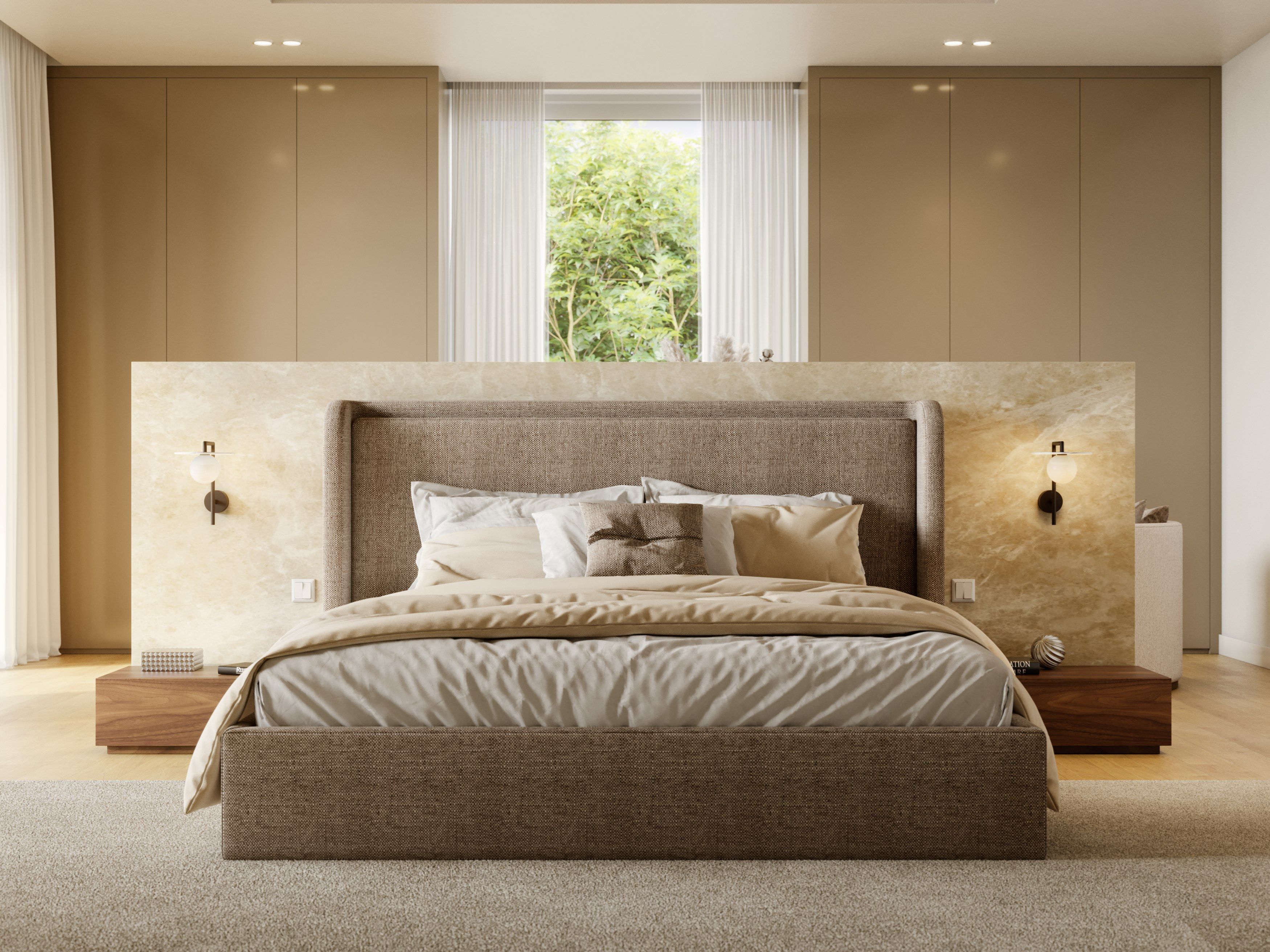 Двуспальная кровать из ткани с мягким изголовьем Stylish Club Porto ARCH-00034730 - Вид №9