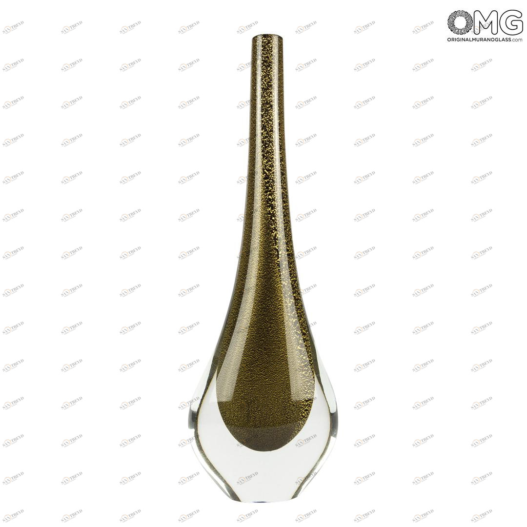 2879 ORIGINALMURANOGLASS Ваза Чёрно-золотистая Змея - соммерсо - Original Murano Glass OMG 13 см 