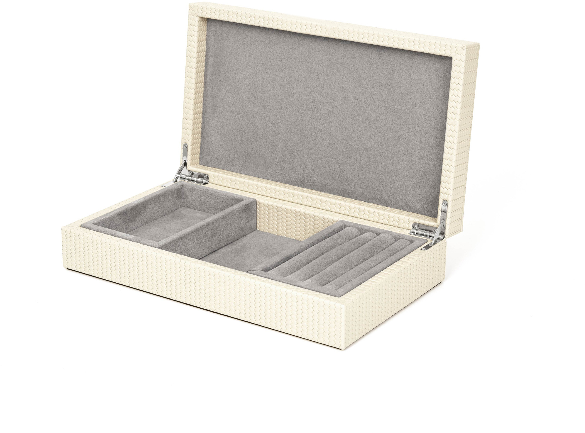 Кожаная шкатулка для драгоценностей - 27X15XH6,3 см / зернистая кожа_светло-серый