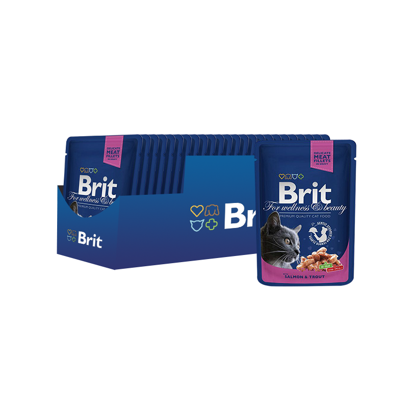 ПР0033699*24 Корм для кошек Premium Cat Лосось и форель конс. пауч (упаковка - 24 шт) Brit 