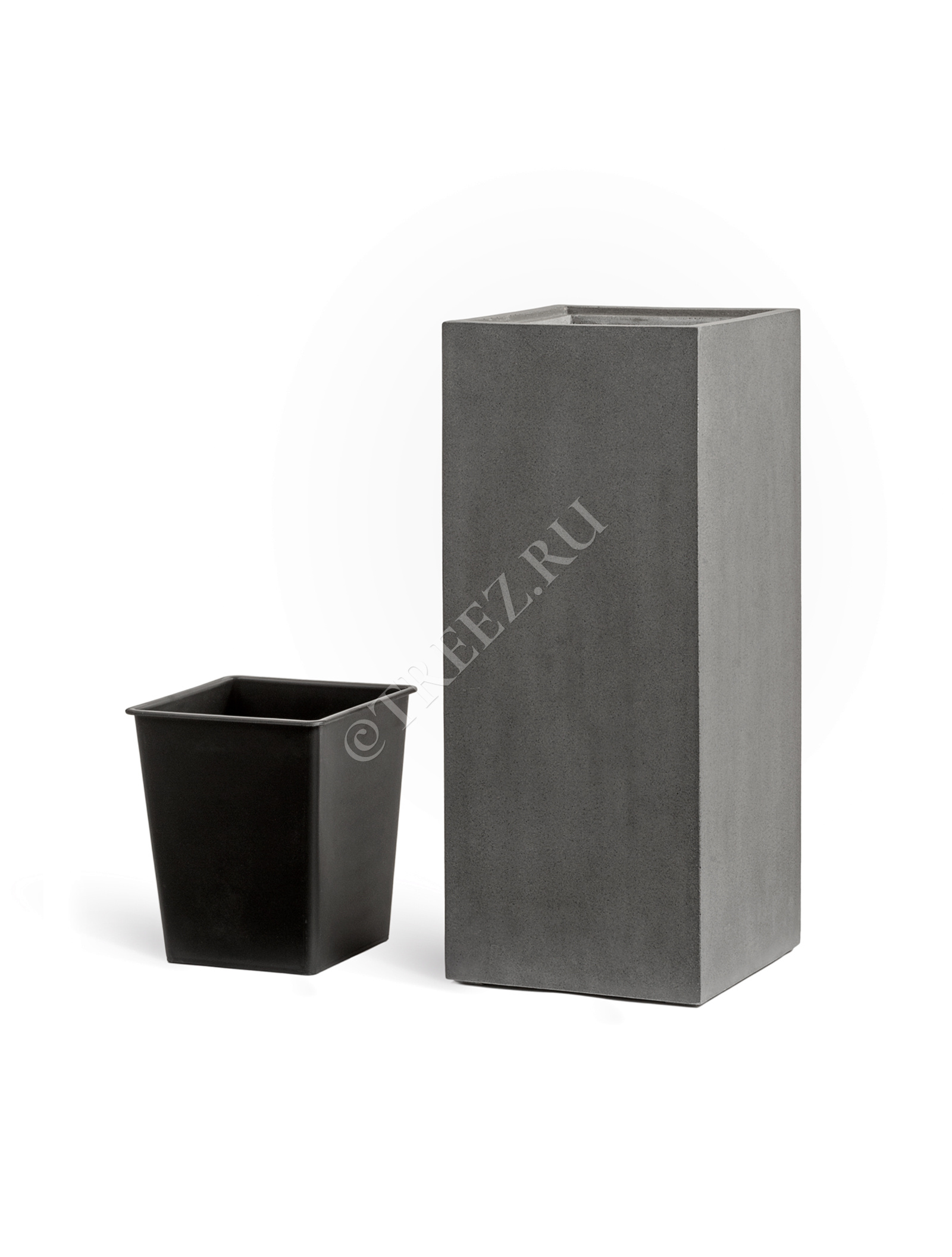 41.3317-02-010-GR-97 Кашпо  Effectory - серия Beton - Высокий куб - Тёмно-серый бетон Цветочная коллекция  - Вид №4