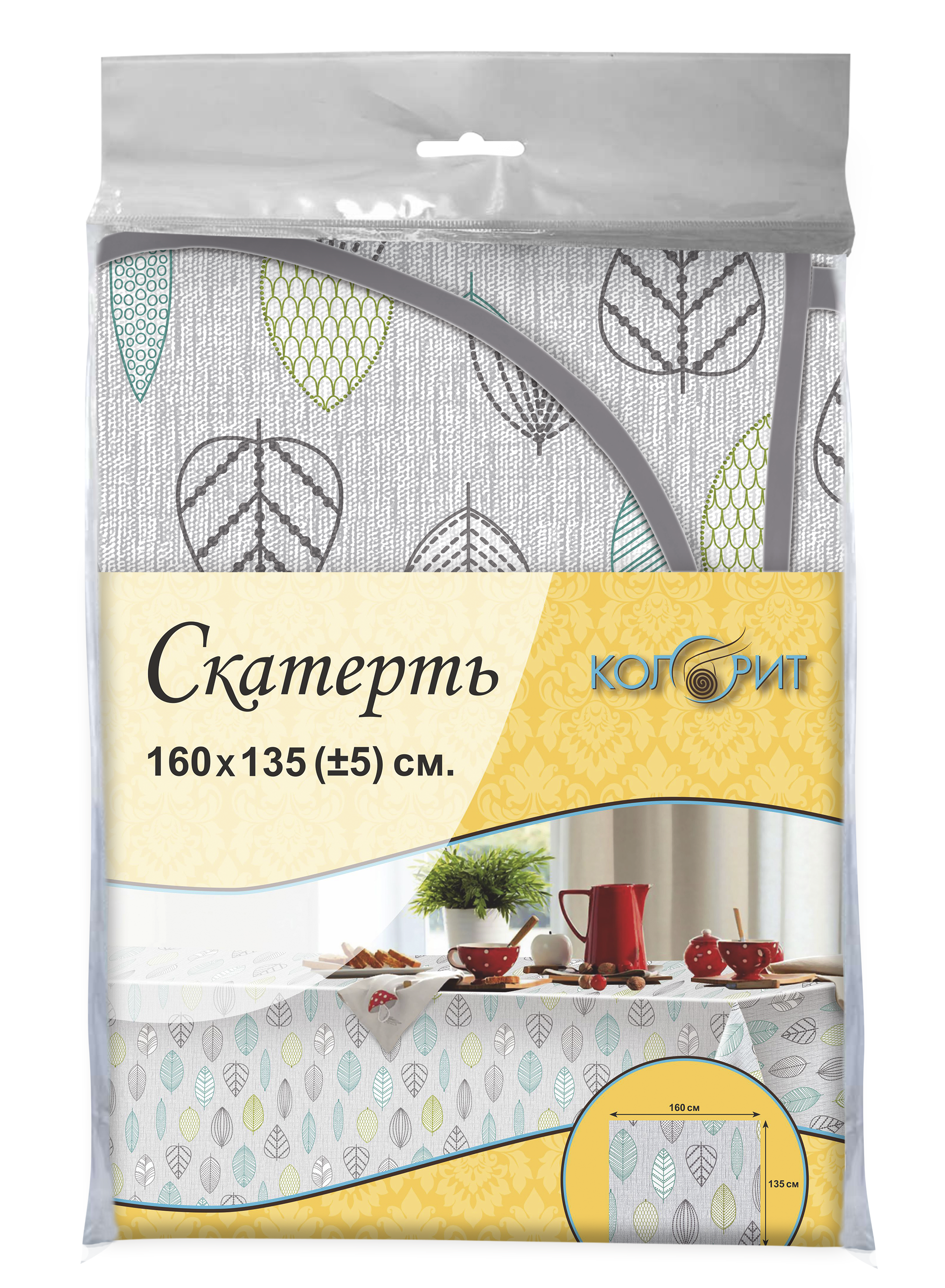 89197219 Скатерть Листья прямоугольная 160x135 см цвет серый Мажор STLM-0079727 Santreyd  - Вид №3