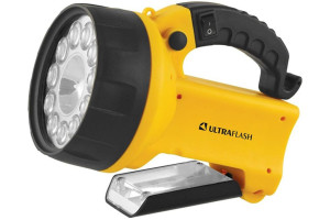 15558771 Аккумуляторный фонарь UF3753LED 220В/12В, желтый, 11 LED+ галог, 4В 2Ач, пластик, коробка 8311 Ultraflash