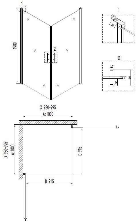 Душевое ограждение NG- 6604-08 (100*100*190) квадрат, двери распашные, 1 место Niagara Nova 66040811 - Вид №2