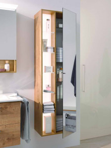 RHN015002R(785/185) Puris, высокий шкаф (1 зерк. дверь, 5 полок с подсветкой) 500 мм правый, цвет дуб натуральный