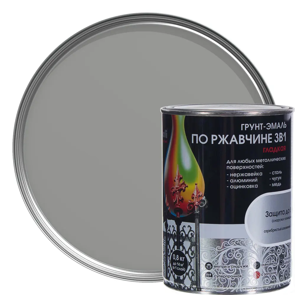 Грунт эмаль по ржавчине 3 в 1 гладкая Dali Special цвет серебристый 0.8 кг STLM-2038651