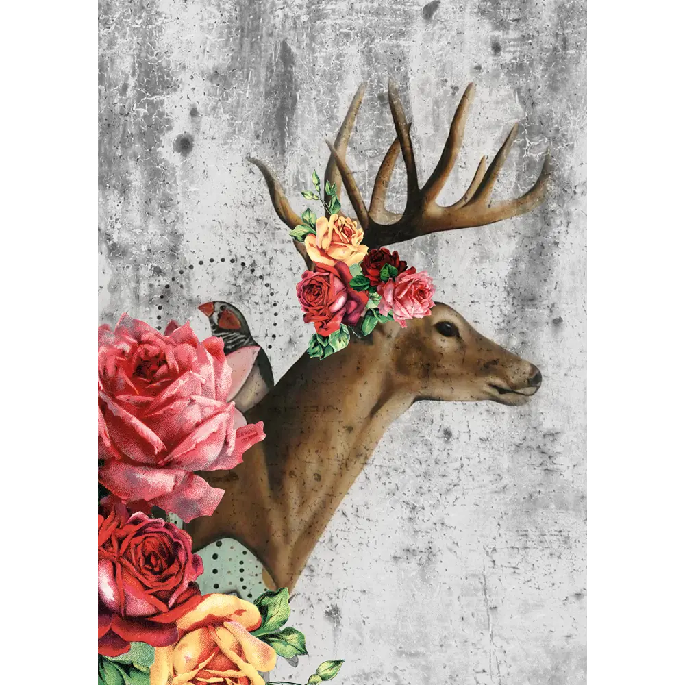 Фотообои 3D Flizart «Олень с розами», флизелиновые, 200x280 см FBRUSH STLM-2013232