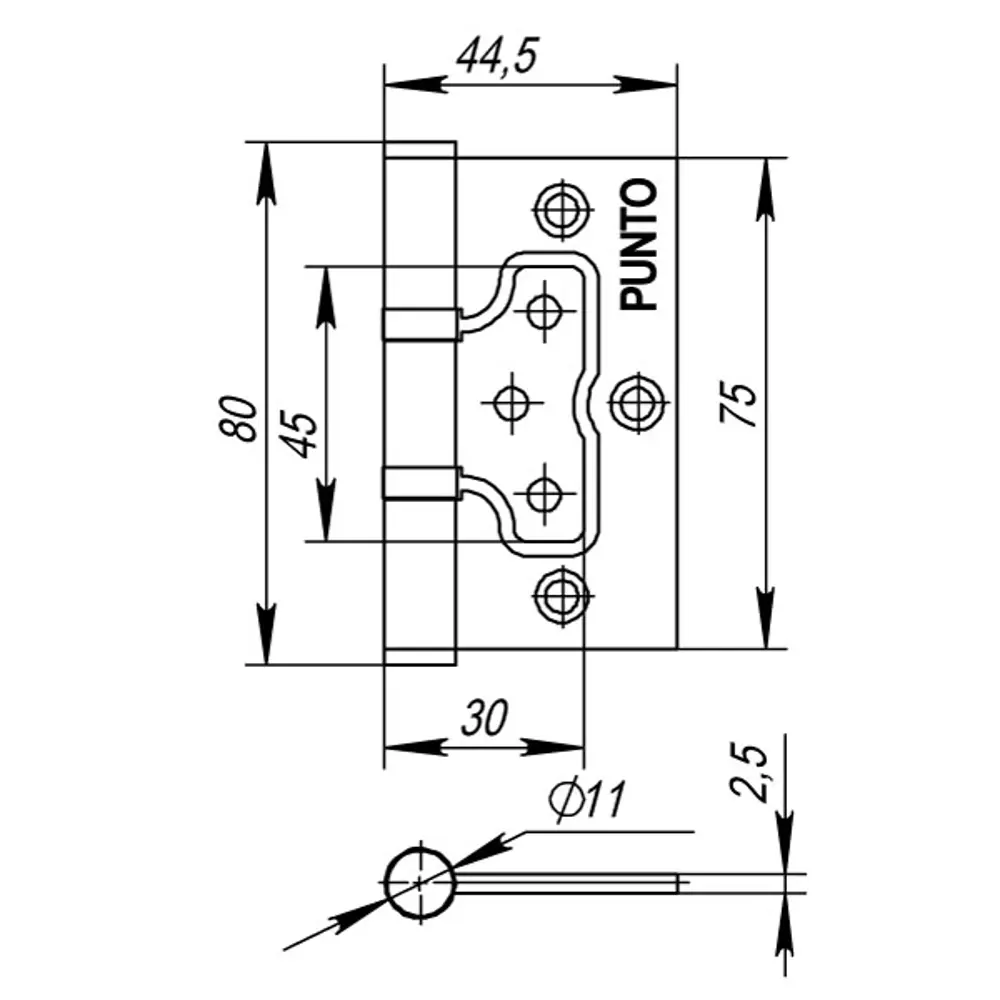 Петля бабочка без врезки Punto 75x60x2.5 мм сталь цвет черный STLM-2120889 - Вид №2