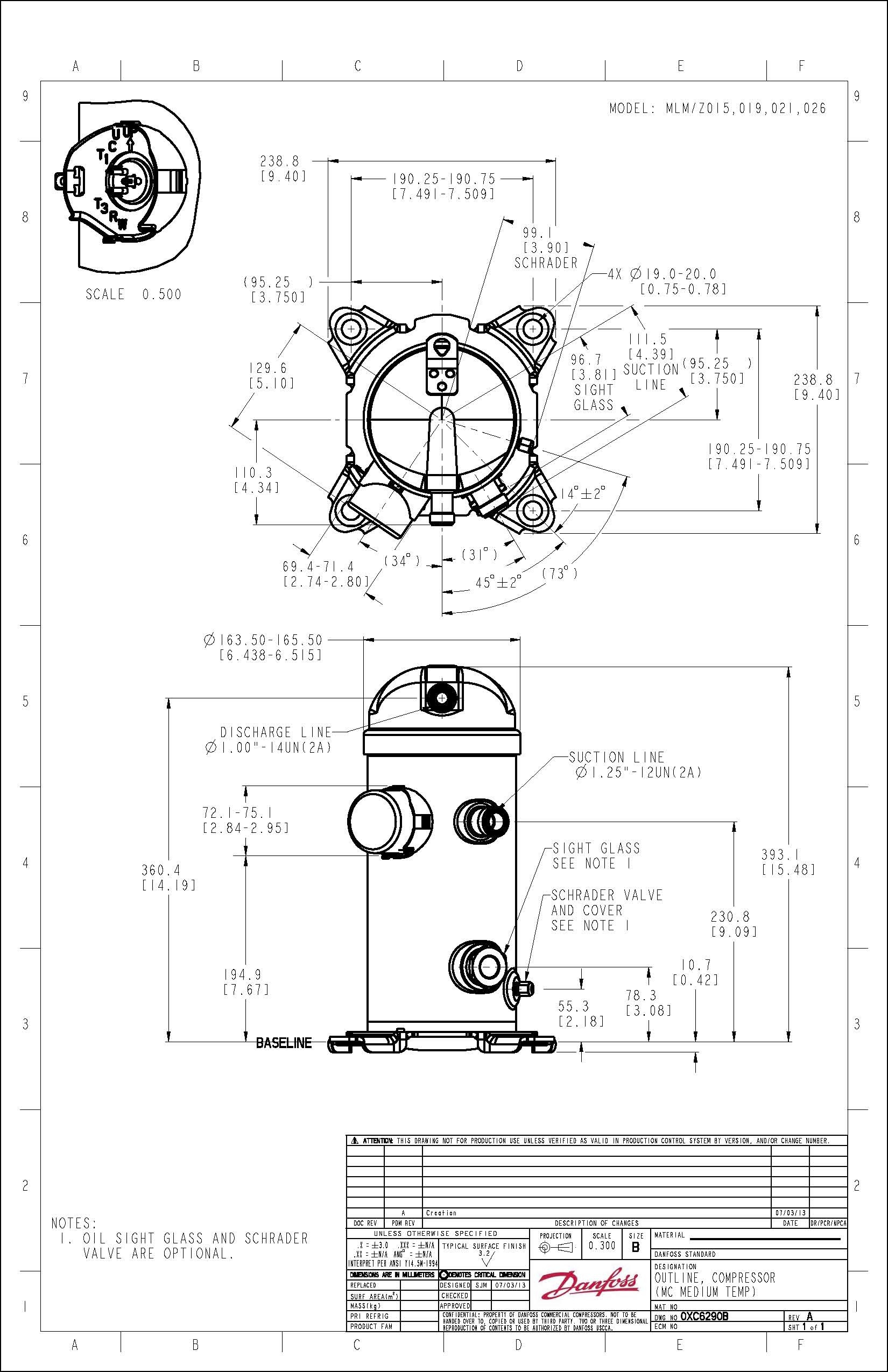 Danfoss MLZ — герметичные спиральные компрессоры MLZ038T2LQ9A Компрессор спиральный 121L8776  - Вид №12