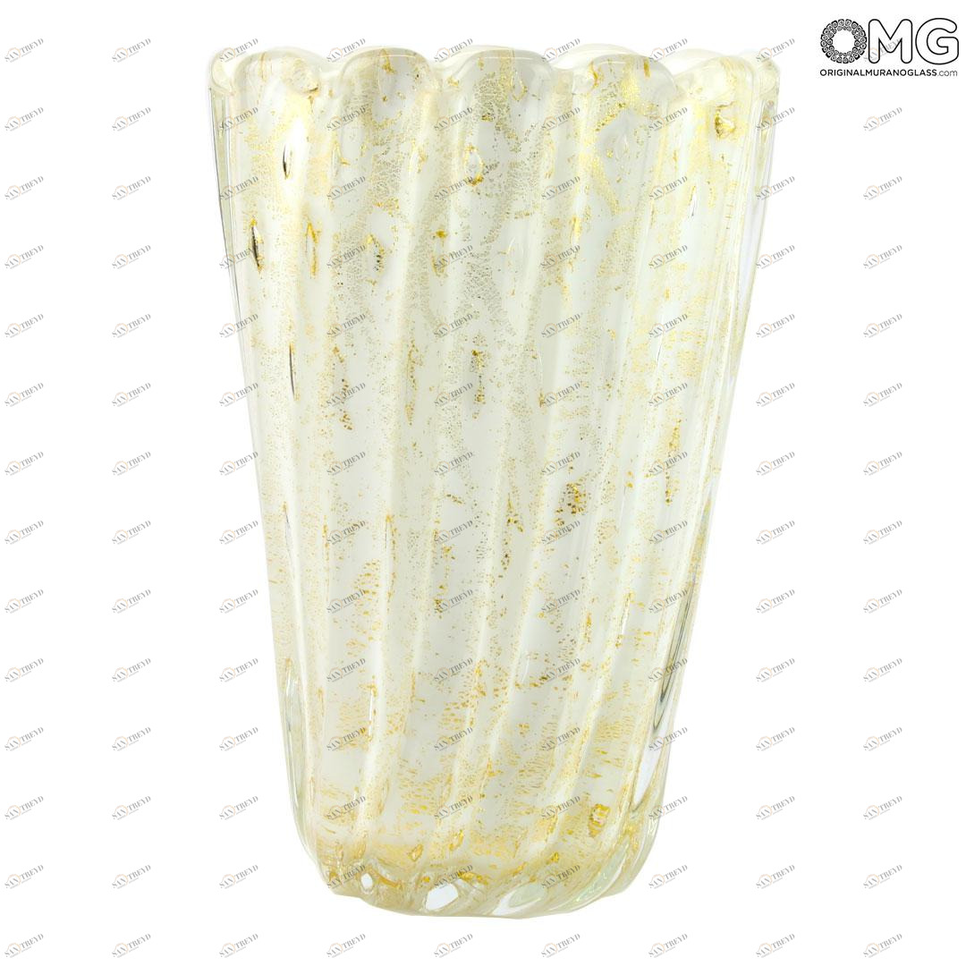 3904 ORIGINALMURANOGLASS Ваза Лотос - Белая с золотом - муранское стекло OMG 16 см 