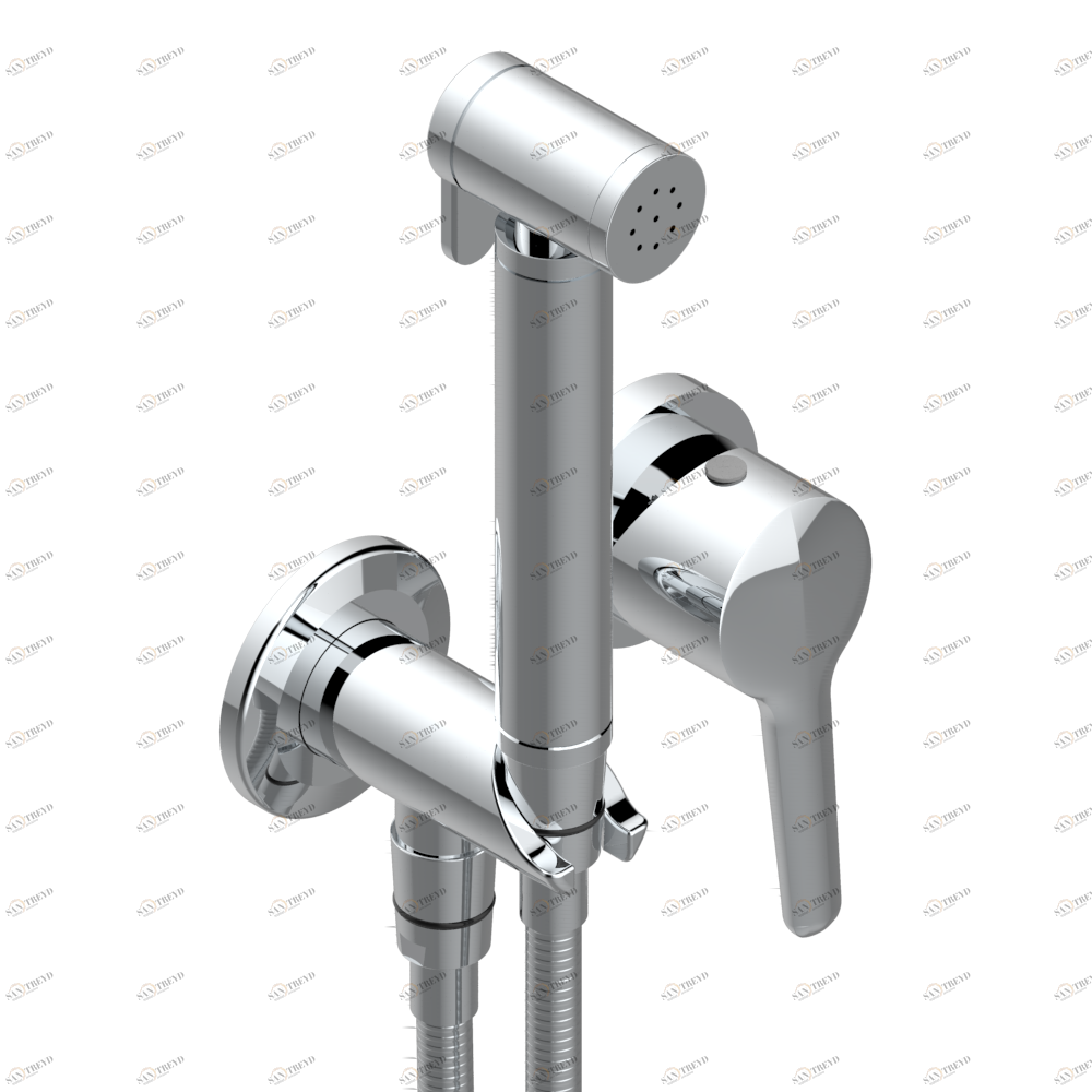 G9F-5840/MBG Комплект для душа, включающий смеситель, армированный шланг 1 м 25 см, ручной душ с курковым распылителем, выход из стены и предохранительный запорный клапан Thg-paris System métal quadrillé с рукоятками Хром G9F 5840/MBG A02 CAT.A