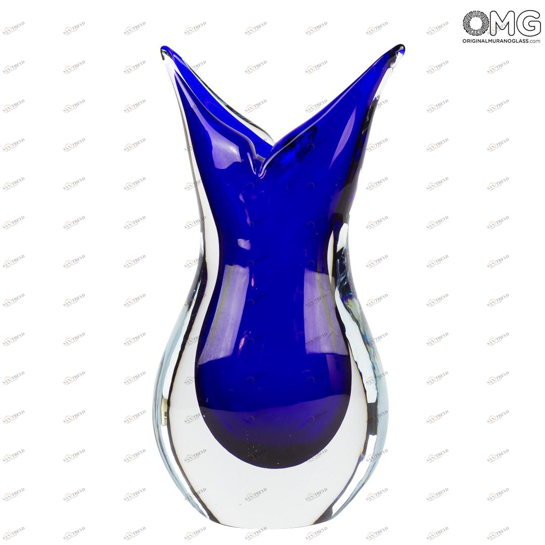 2889 ORIGINALMURANOGLASS Ваза Ласточка - синяя - соммерсо - Original Murano Glass OMG 10 см 