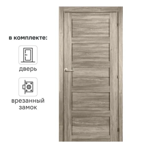 Дверь межкомнатная глухая Прэсто 70x200 см ПВХ цвет дуб санремо светлый с замком 82636400 STLM-2049652