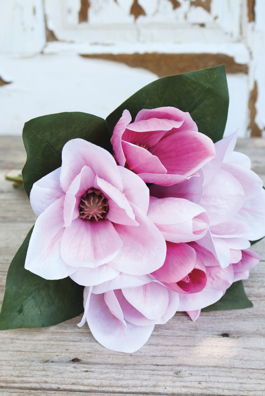 3014 515 a3 Искусственный букет магнолии, 7 цветков, 31 см, розовый H-andreas  - Вид №4