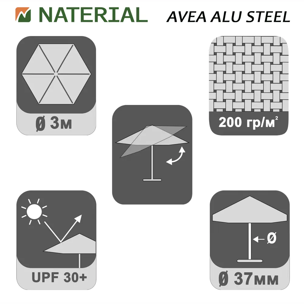 Зонт садовый Naterial Avea 3 м темно-серый 82232850 STLM-2166845  - Вид №2