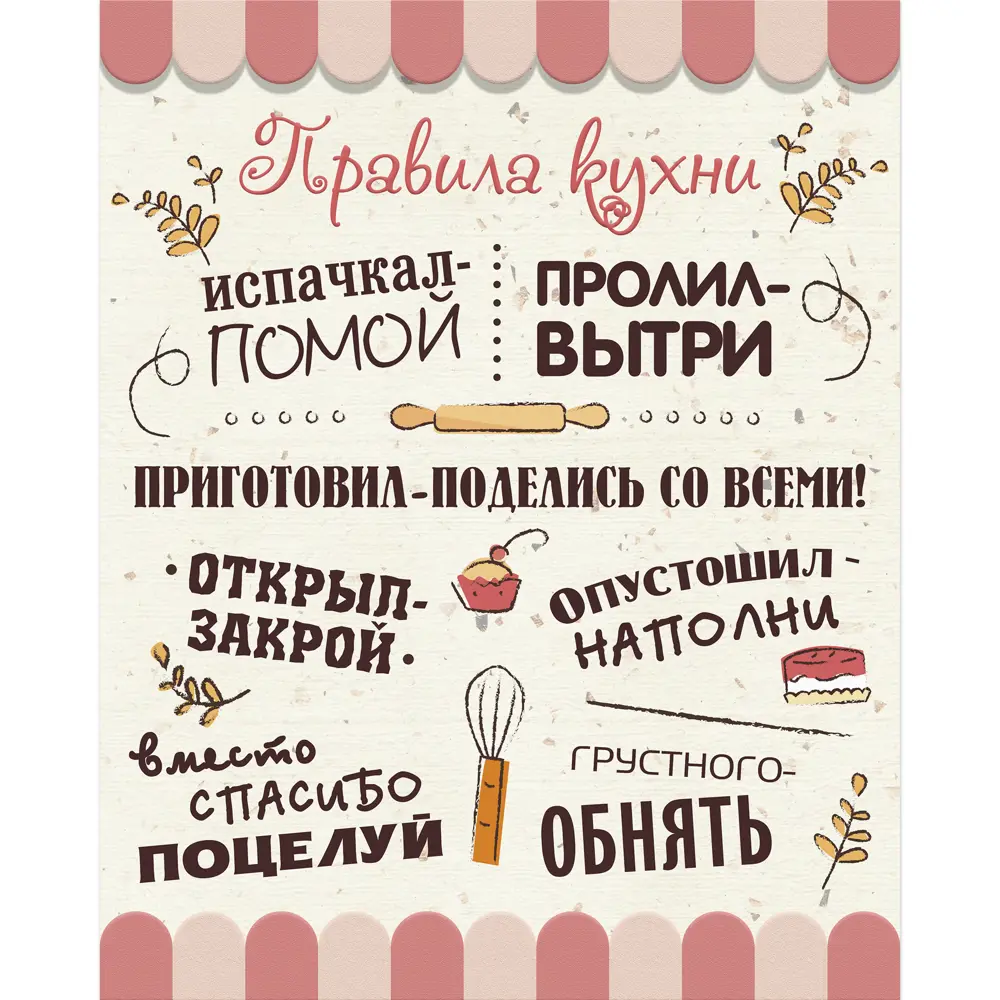 Картина на холсте Постер-лайн Правила кухни 1 40x50 см STLM-2134817