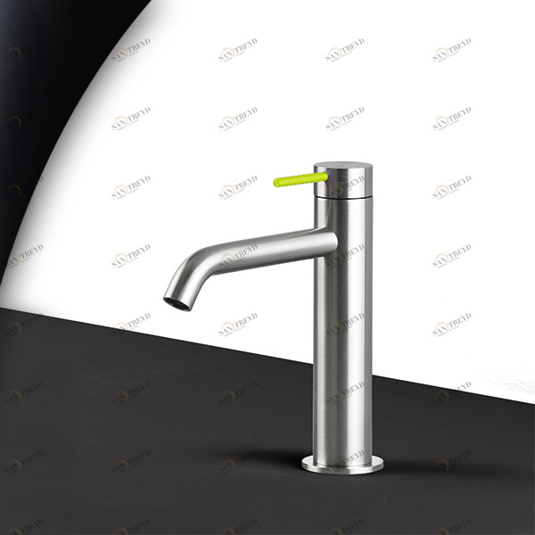 Смеситель для раковины сталь матовая с зеленой ручкой Toki Radomonte TKI2SCIL13