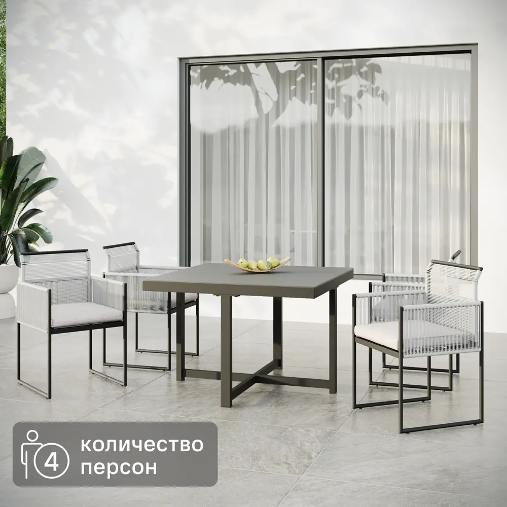 Набор садовой мебели для обеда BEGINIA Compass Сталь Стол, кресло 4 шт Серый / серебристый STLM-2192824