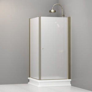 9150S1 Душевая кабина SX с распашной дверью и фиксированной боковой частью для душевого поддона 100x100 квадрат, цвет Золотистый Kerasan RETRO Италия