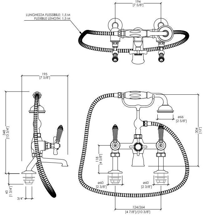 Devon&Devon Смеситель для ванны с ручным душем на 2 отверстия Black diamond sun-id-1419831 - Вид №2