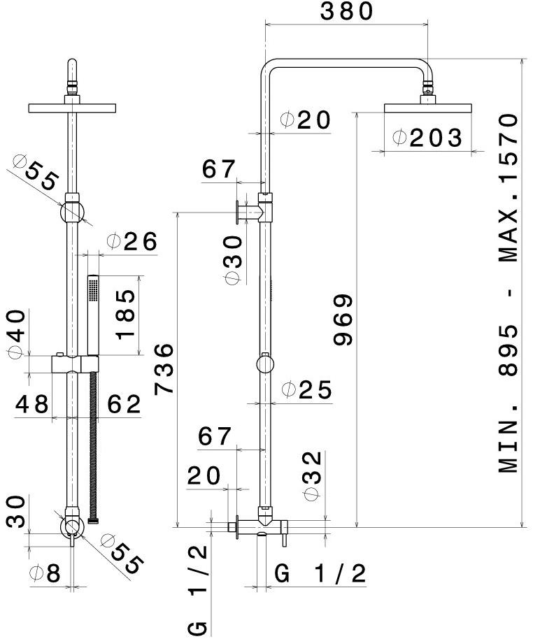newform Настенная душевая стойка с переключателем и ручным душем Set doccia 487 - Вид №1