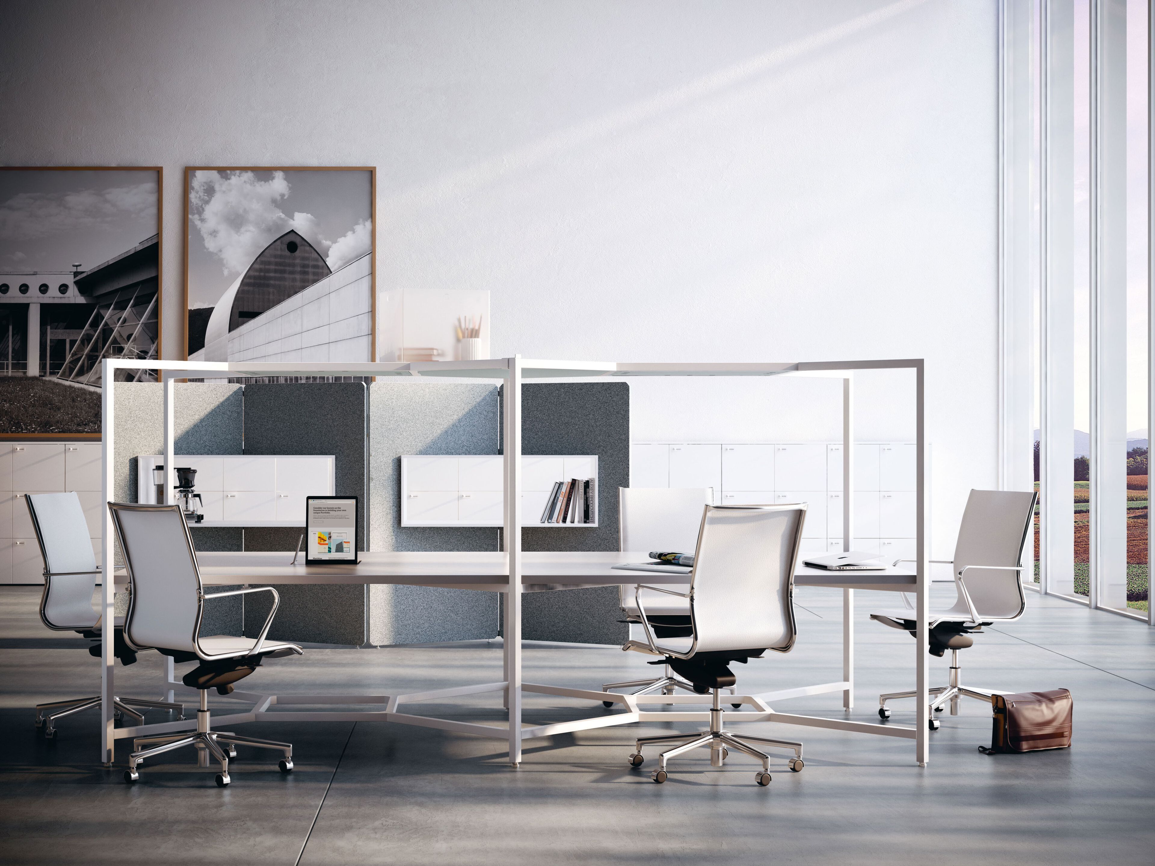 Множественный квадратный стол с звукопоглощающими перегородками FANTONI концентратор ARCH-00133681 - Вид №1