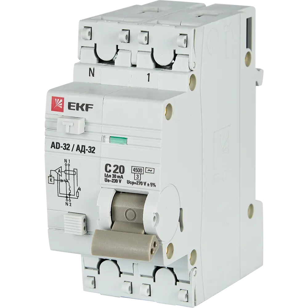 Дифференциальный автомат EKF АД-32 1P N C20 А 30 мА 4.5 кА АС 82421557 STLM-2094428 
