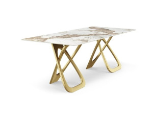 Прямоугольный стол из спеченного камня с металлическим основанием