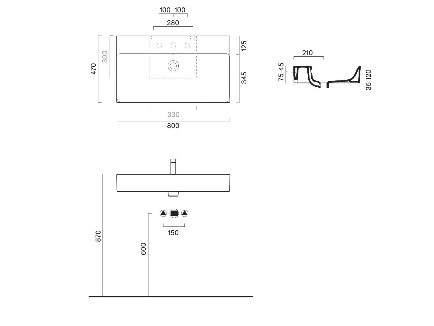 Прямоугольная подвесная раковина с переливом CERAMICA CATALANO премиум ARCH-00018383 - Вид №3